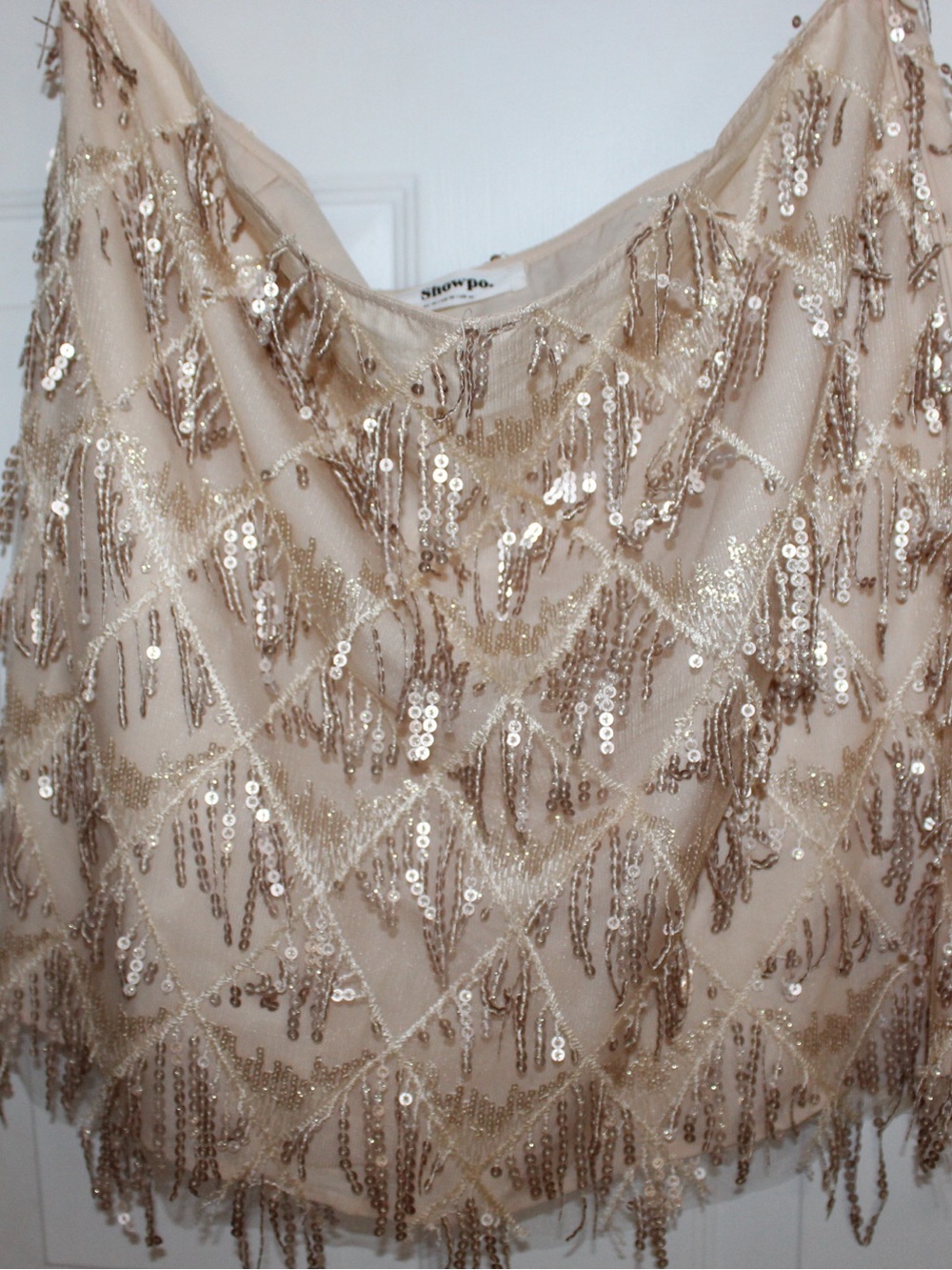 Showpo Champagne Sequin Fringe Mini Skirt